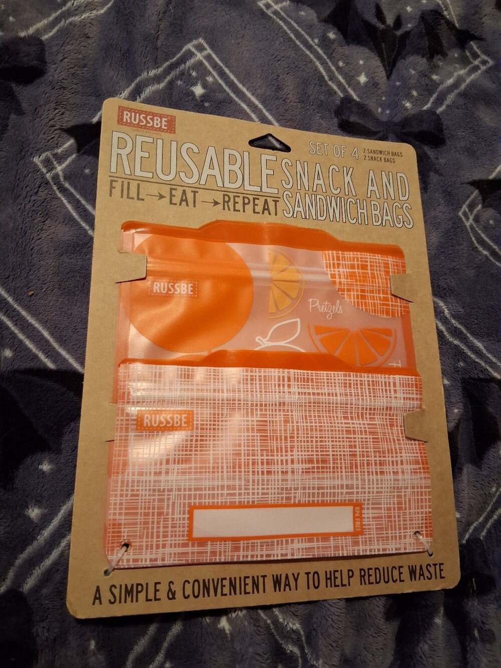 Russbe Orange Reusable Snack and Sandwich Bags - 4 Piece Set